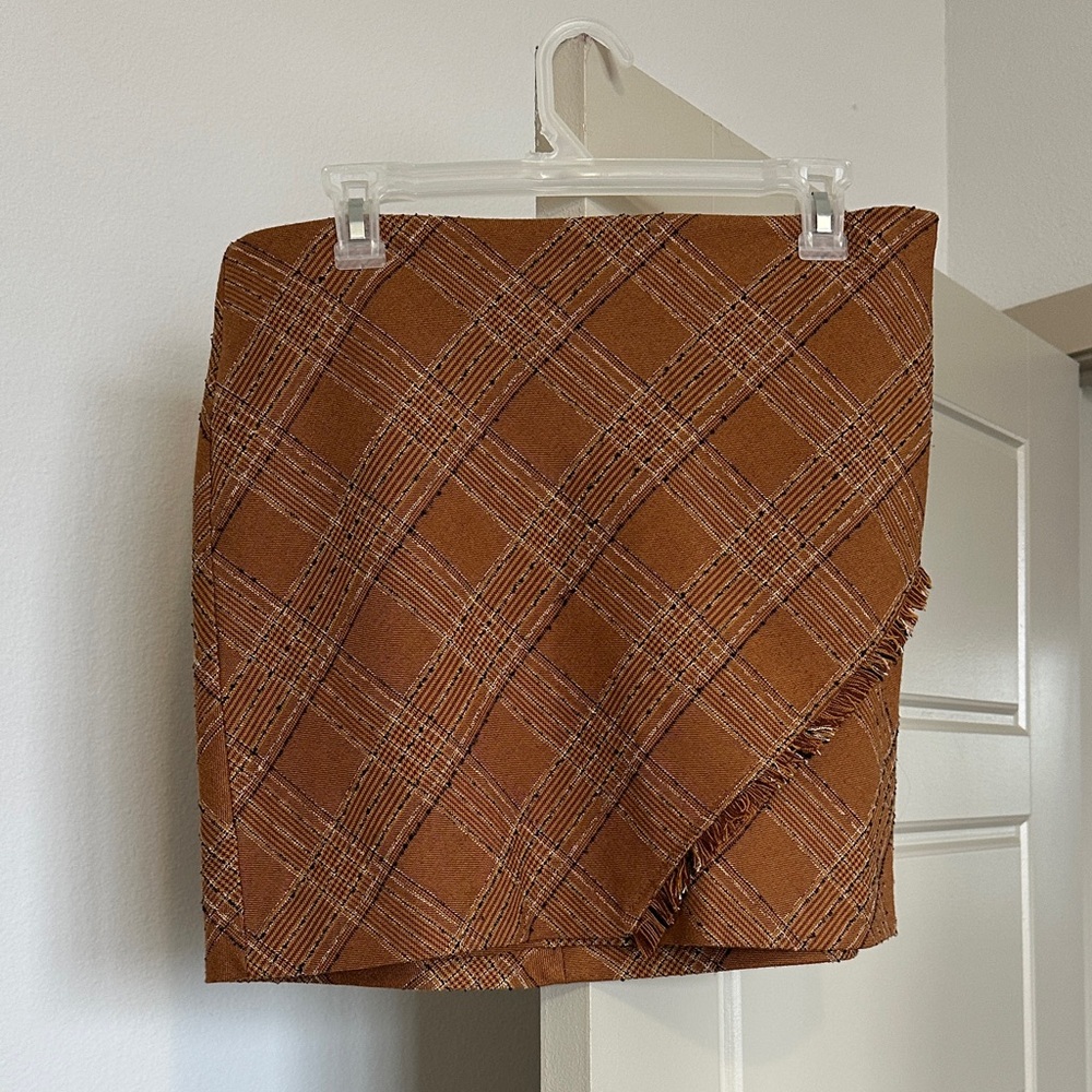 Free People Checkered Brown Mini Skirt